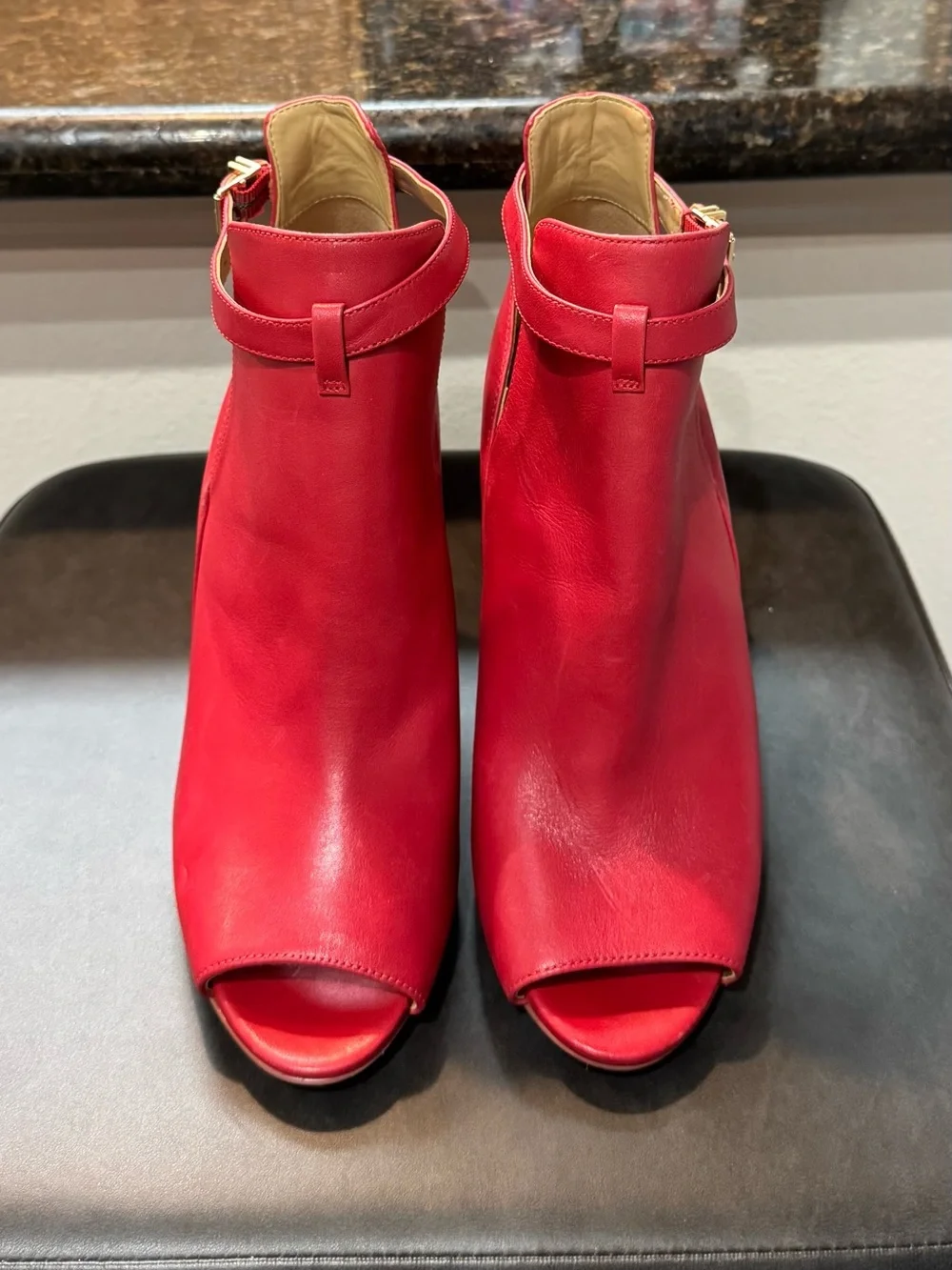 Michael Kors Red Peep-Toe Ankle Strap Stiletto Booties